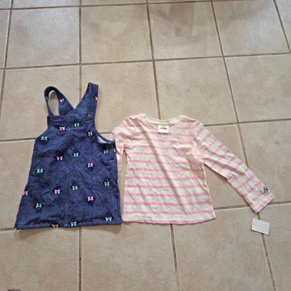 NEW Girls 18 months Minnie Mouse 2 piece overalls dress set